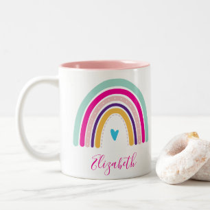 RAINBOW NAME colourful fun boho design Two-Tone Coffee Mug