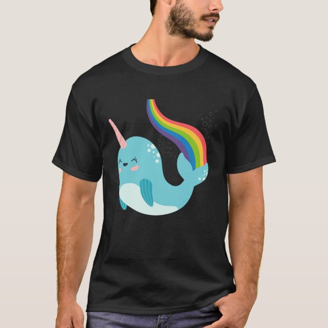 Rainbow Narwhal for Girls Cute Narwhale Graphic T-Shirt (Front)