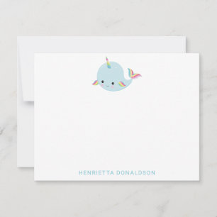 Rainbow Narwhal Kawaii Pattern Pastel Blue Name Card