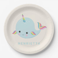 Rainbow Narwhal Kawaii Pattern Pastel Blue Name