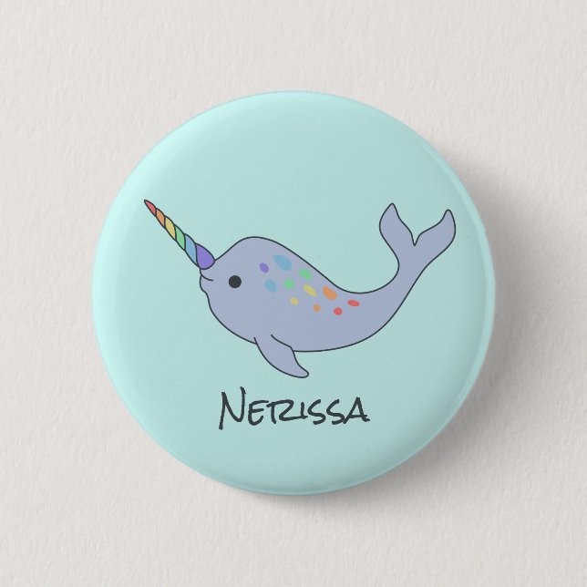 Rainbow Narwhal Name Button (Front)