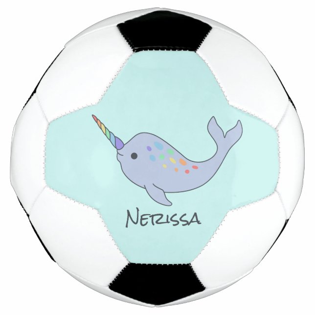 Rainbow Narwhal Name Soccer Ball (Front)