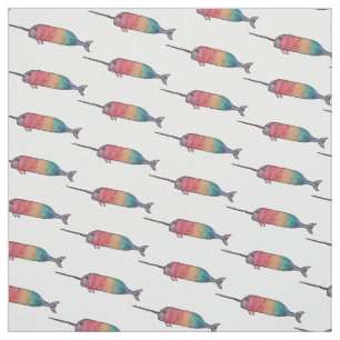 Rainbow Narwhal Pattern Fabric Print
