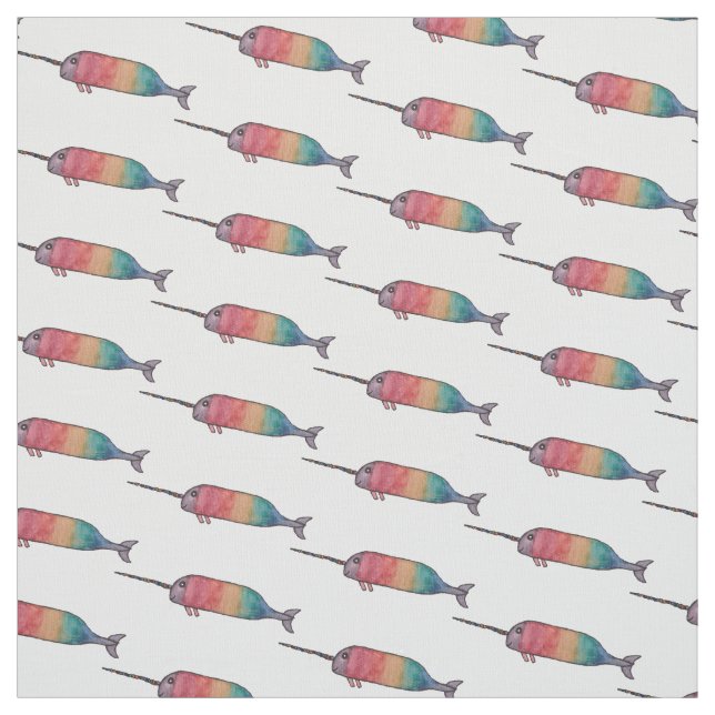 Rainbow Narwhal Pattern Fabric Print (Swatch)