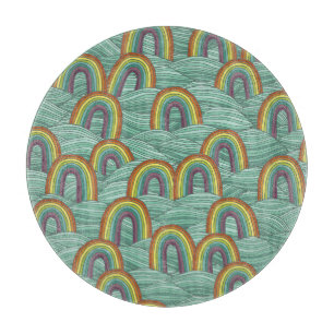 Rainbow Nature: Hand-Drawn Vintage Composition Cutting Board