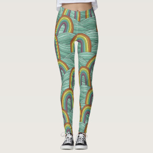 Rainbow Nature: Hand-Drawn Vintage Composition Leggings