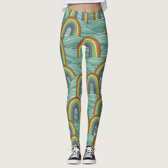 Rainbow Nature: Hand-Drawn Vintage Composition Leggings (Front)