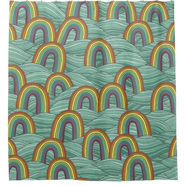 Rainbow Nature: Hand-Drawn Vintage Composition Shower Curtain (Front)
