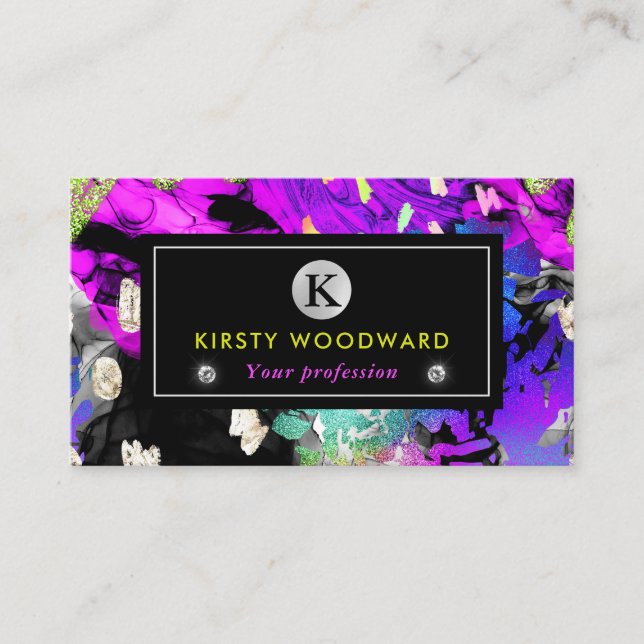 Rainbow Neon Abstract Glitter Business Card (Front)