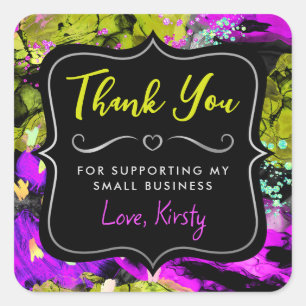 Rainbow Neon Abstract Glitter Small Business Square Sticker