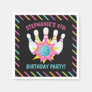 Rainbow Neon Bowling Birthday Party Napkin