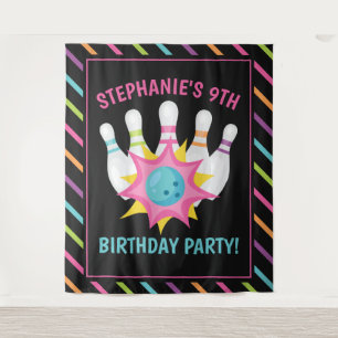Rainbow Neon Bowling Birthday Party Photo Backdrop Tapestry