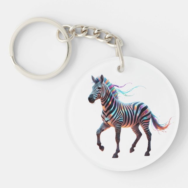 Rainbow Neon Fantasy Zebra Key Ring (Front)