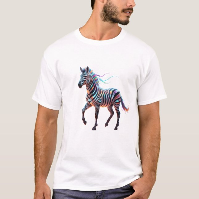 Rainbow Neon Fantasy Zebra T-Shirt (Front)