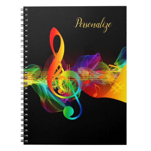 Rainbow Neon  Music Note Journal Spiral Notebook (Front)