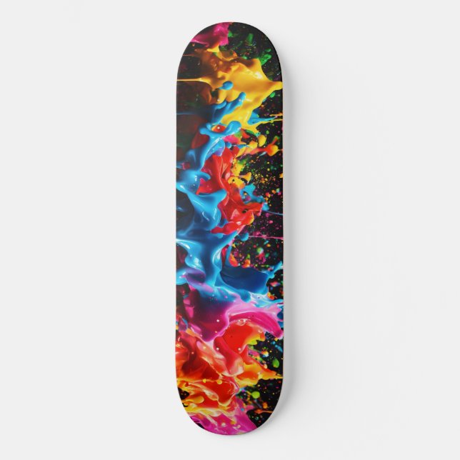 Rainbow Neon Paint Splash Skateboard Design (Front)