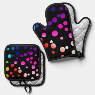 Rainbow Neon Polka Dots Oven Mitt & Pot Holder Set