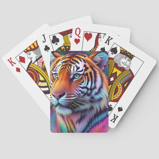 Rainbow Neon Psychedelic Tiger Digital Painting  Playing Cards (Back)