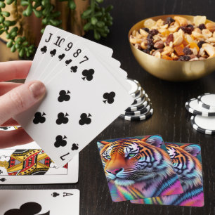 Rainbow Neon Psychedelic Tiger Digital Painting  Playing Cards