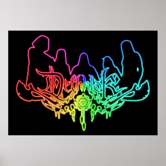 Rainbow Neon Sign Dethklok Logo with Band Member S (Front)