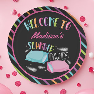 Rainbow Neon Slumber Party Sleepover Personalised Paper Plate