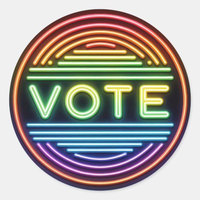 Rainbow Neon Vote Sign Classic Round Sticker (Front)