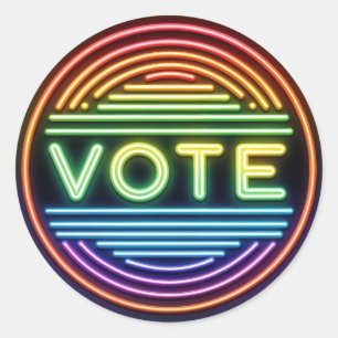 Rainbow Neon Vote Sign Classic Round Sticker
