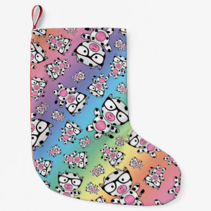Rainbow nerd cow pattern small christmas stocking