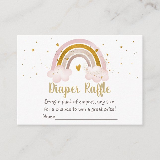Rainbow Neutral Gold Baby Shower Diaper Raffle Enclosure Card (Front)