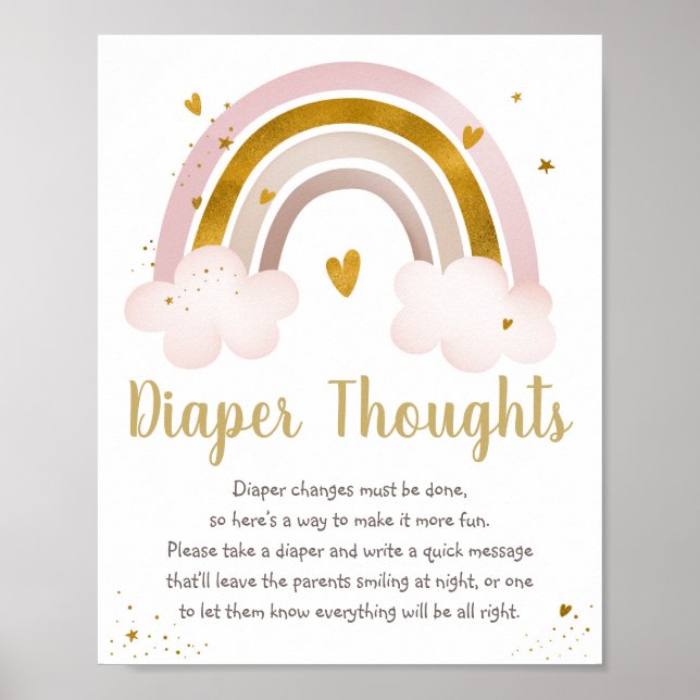 Rainbow Neutral Gold Baby Shower Diaper Thoughts Poster (Front)