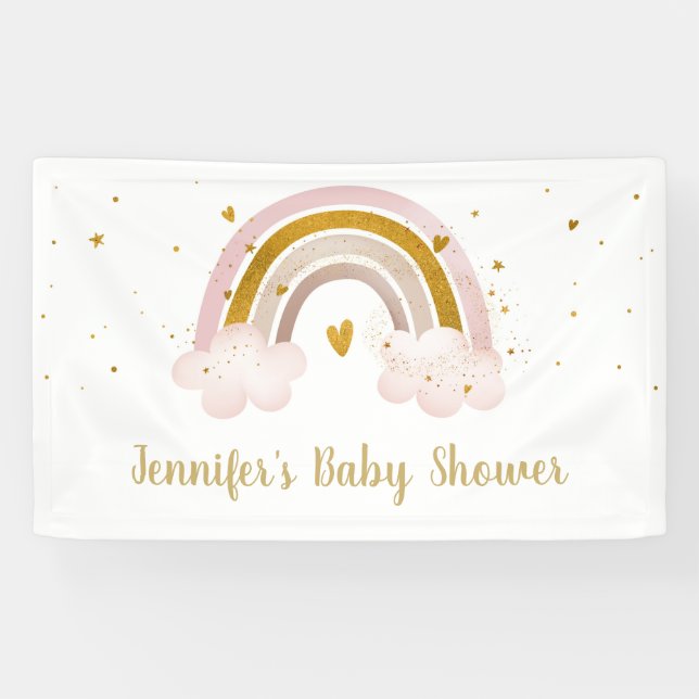 Rainbow Neutral Gold Pastel Baby Shower Banner (Horizontal)