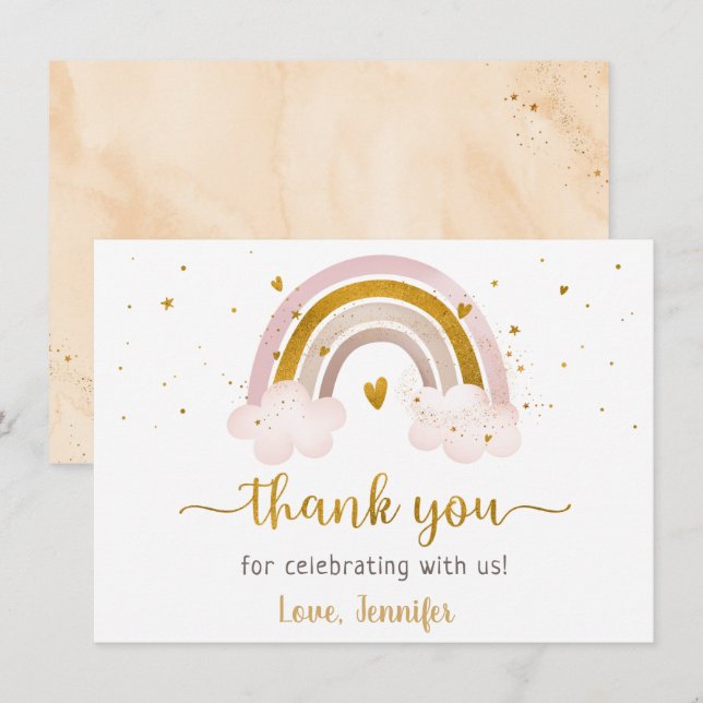 Rainbow Neutral Gold Pastel Baby Shower Thank You (Front/Back)