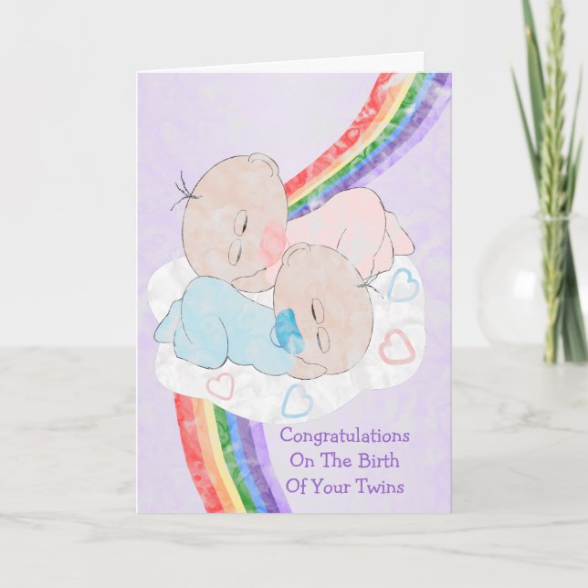 Rainbow New Born Twins Card (Front)