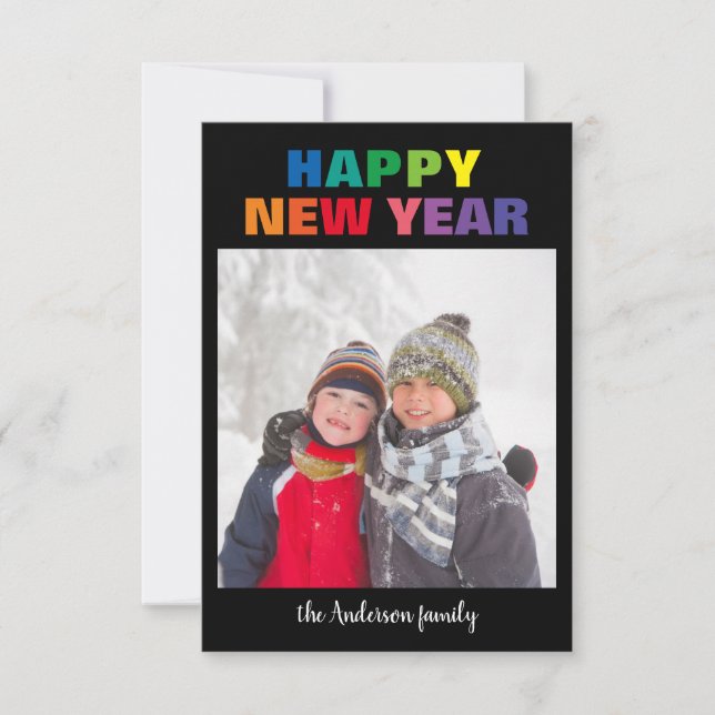 Rainbow New Year Photo - 3x5 Christmas Card (Front)