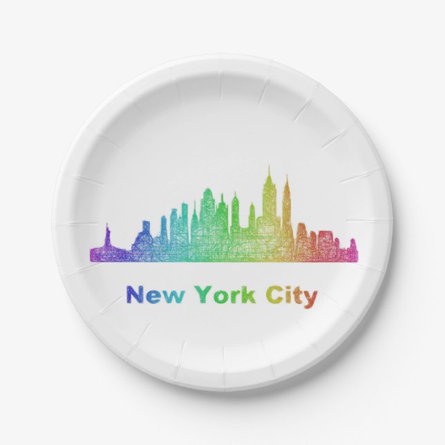 Rainbow New York City skyline Paper Plate (Front)