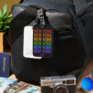 Rainbow NEW YORK custom monogram Luggage Tag