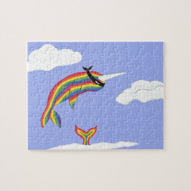 Rainbow Ninja Narwhal That Flies Jigsaw Puzzle (Horizontal)