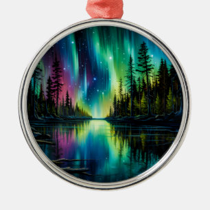 Rainbow Northern Lights Reflection on Water Metal Tree Decoration