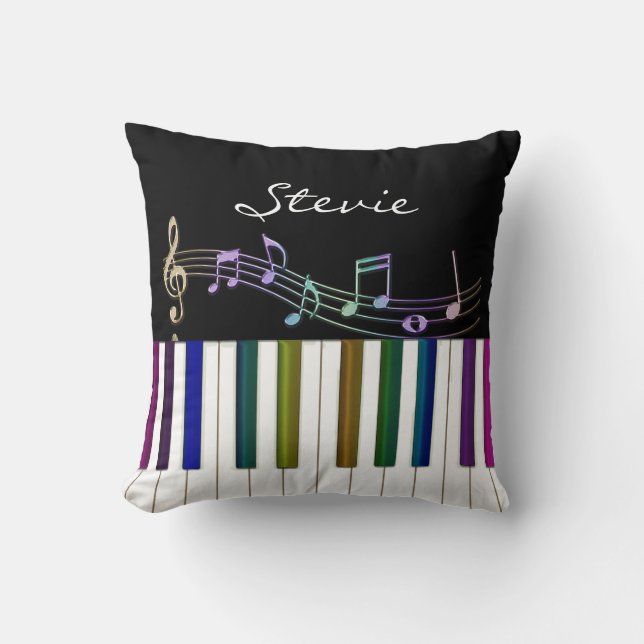 Rainbow Notes Piano Keyboard Personalised Pillow (Front)
