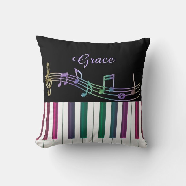 Rainbow Notes Piano Keyboard Personalised Pillow (Front)