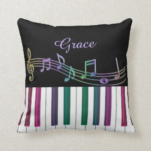 Rainbow Notes Piano Keyboard Personalised Pillow