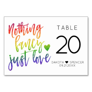 Rainbow Nothing Fancy Just Love   Casual Wedding Table Number