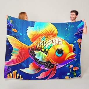 Rainbow Ocean Reef Fish Design Fleece Blanket