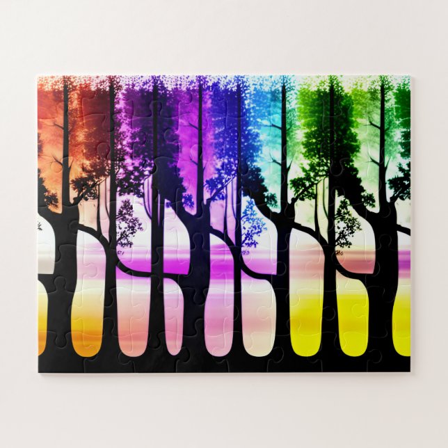 Rainbow of Abstract Pastel Coloured Trees Jigsaw Puzzle (Horizontal)