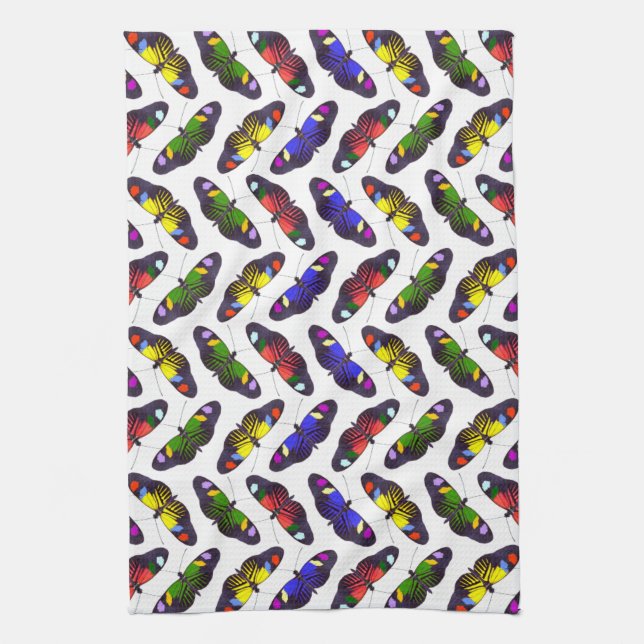 Rainbow of Butterflies Kitchen Towel (Vertical)