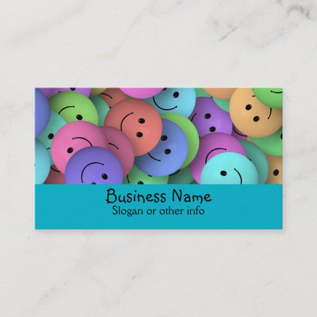 Rainbow of Colourful Happy Faces Business Card (Front)
