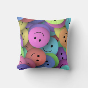 Rainbow of Colourful Happy Faces Cushion