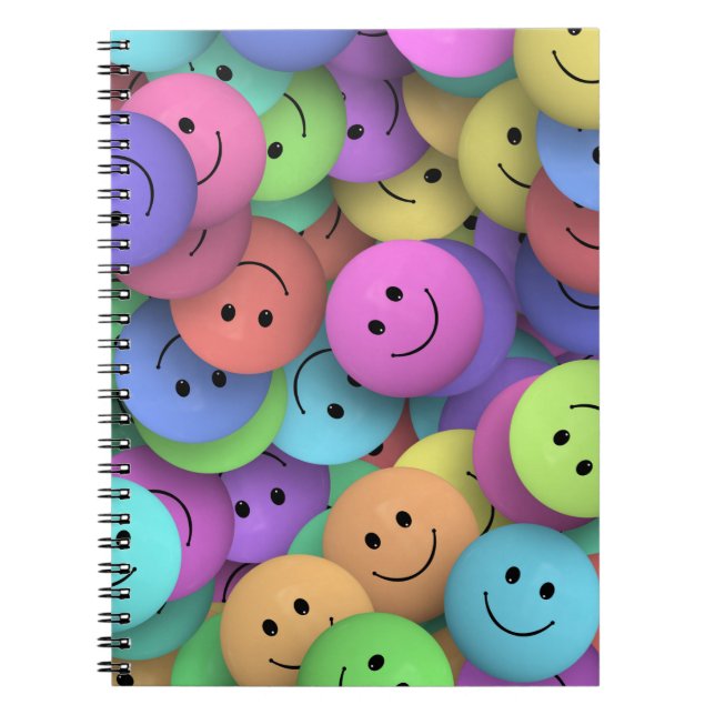 Rainbow of Colourful Happy Faces Notebook (Front)
