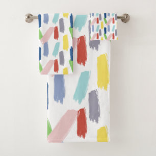 Rainbow of Colours Abstract Paint Strokes Bath Towel Set