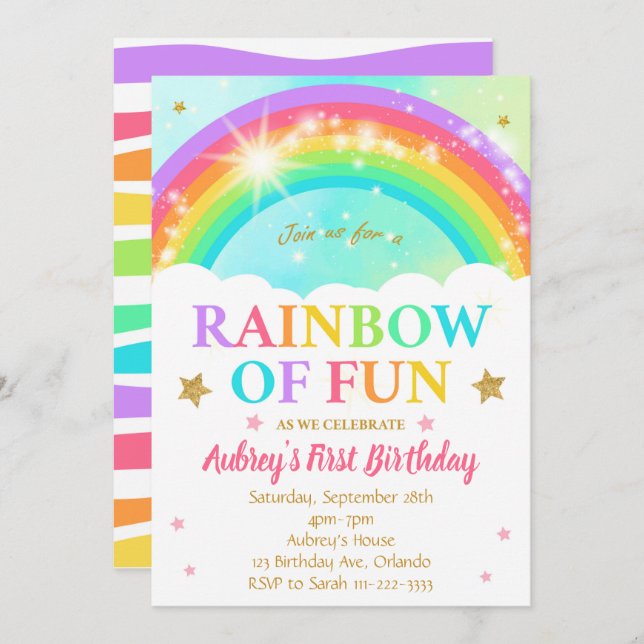 Rainbow of Fun Birthday Invitation (Front/Back)